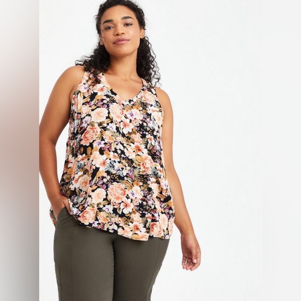Torrid Crinkle Gauze Floral Tank Top Size 00 Medium